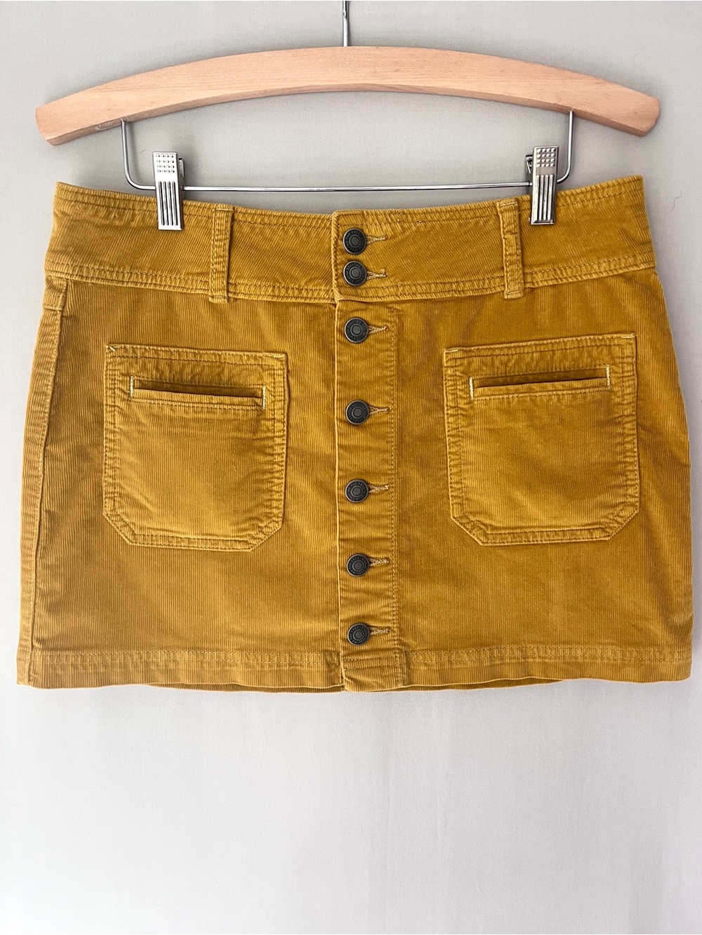 Free People We The Free Joanie Corduroy Button Front Mini Skirt Yellow Marsh 28